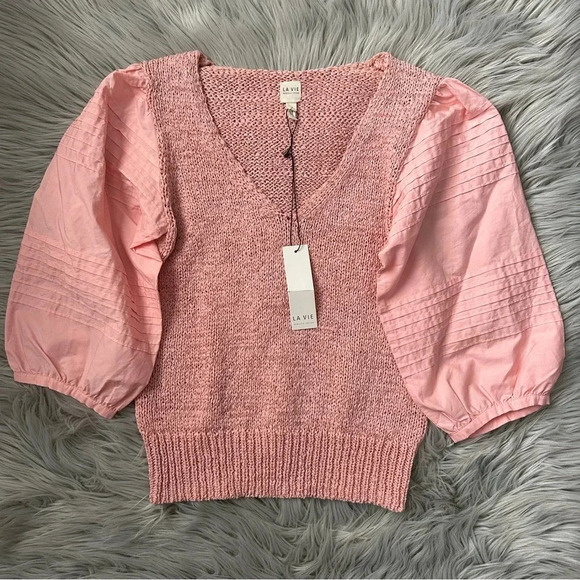 LA VIE by REBECCA TAYLOR Poplin Sleeve Pullover in Tawny Peach Small NWT - Picture 4 of 7